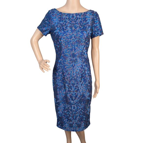 JS Collections Blue Colorful Embroidered Cocktail Party Sheath Dress SZ 2 - Picture 4 of 12